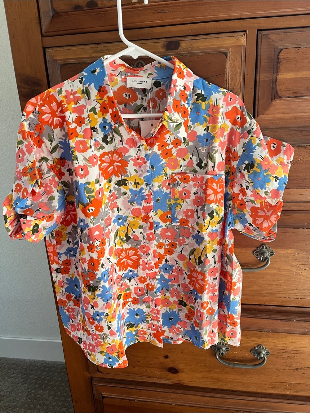 Anniewear Floral Short-Sleeve Blouse in Multicolor Size XL NWT